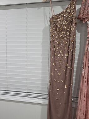 Embellished One-Shoulder Floral Sequin Top - Taupe